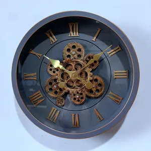 Reloj de pared Real Gear, cuerpo de resina Circular con movimiento de cuarzo, pantalla de una sola cara para decoración del hogar de estilo Retro europeo y americano