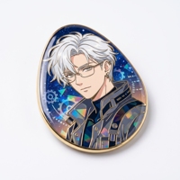 Badge en métal personnalisé OEM, moderne, en forme d'œuf, avec impression de personnage d'anime, broche à découpe irrégulière, souvenir, cadeau de collection pour les fêtes
