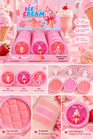 Fard à joues compact imprimé crème glacée dessin animé mignon, cosmétique naturel pour les joues