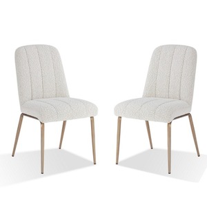 Sillas de comedor plegables modernas Rise de 19 pulgadas con tapicería suave ecológica de boucle, juego de 2 en bronce blanco - Product Image 4