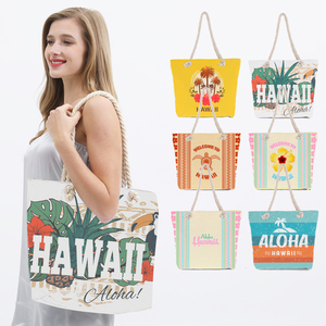 <span class=keywords><strong>Sac</strong></span> fourre-tout Hawaii grande capacité pour dames île Souvenir toile voyage surf <span class=keywords><strong>sac</strong></span> de plage fermeture éclair pliable caractéristique lettre - Product Image 6