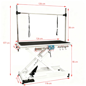 طاولة تجميل للحيوانات الأليفة من الفولاذ المقاوم للصدأ والحديد مع رافعة كهربائية قابلة للطي آمنة للقطط والكلاب، معدات تجميل احترافية مع أمشاط وفرش - Product Image 3
