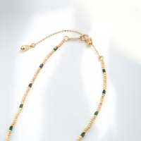 AU750 18K or pur couleur verte pierre chaîne collier PCX bijoux en gros véritable 18K jaune solide chaîne à maillons en or pour cadeau