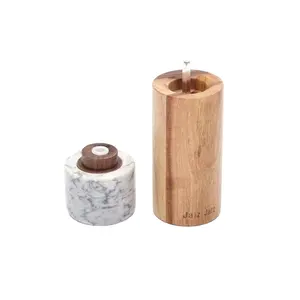优质大理石橡胶木材胡椒研磨机手动盐和胡椒研磨机-带可调陶瓷芯的木制摇床