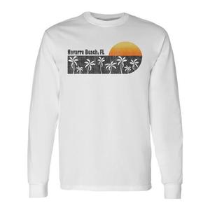 Camiseta de manga larga Navarre Beach Fl con diseño retro de palmeras y puesta de sol - Product Image 1