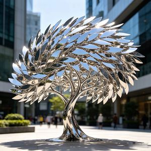 Escultura de Árbol Abstracta Grande de Acero Inoxidable, Estatua de Árbol de Metal Espejo para Decoración de Plazas, Jardines y Paisajes al Aire Libre - Product Image 2