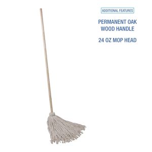 Serpillère en microfibre à tête en coton blanc Boardwalk 24 oz, manche en bois de chêne de 54 pouces, éponge PVA à enveloppement manuel pour usage domestique, lot de 6, offert - Product Image 6