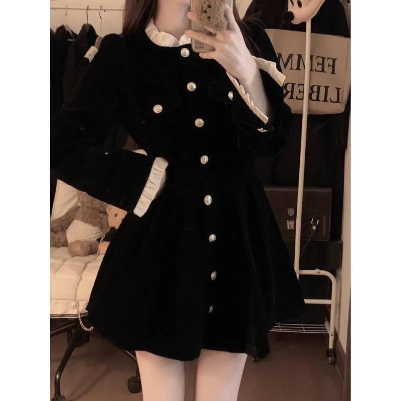 knee length dresses for ladies Macie Silk-Velvet Mini Dress in Black main image 0
