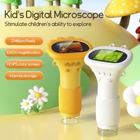 Kids Cute Handle Microscope 1000x Portable HD 2Inches Screen Handheld Digital Magnifier With Led Lights