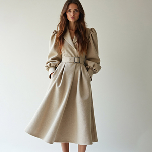 ZYHT 73186 <span class=keywords><strong>kaki</strong></span> femmes cachemire manteau avec manches ballon hiver vêtements d'extérieur décontractés laine <span class=keywords><strong>Trench</strong></span> Long manteau pour dames - Product Image 1