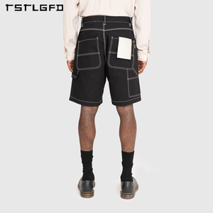 Pantalones Cortos de Mezclilla para <span class=keywords><strong>Hombre</strong></span>, Estilo Carpintero, Holgados, con Costuras en Contraste, Estilo Urbano, Personalizados - Product Image 3