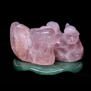 Cristal de cuarzo rosa tallado a mano, 60x41mm, Pato Mandarín, tallado de cristal para regalos - Product Image 1