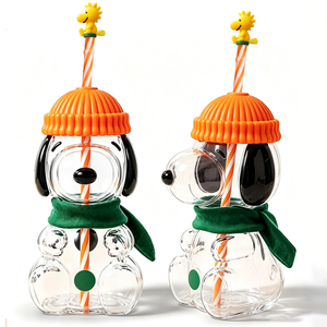 Offre Spéciale – Tasse à paille en verre borosilicate haute qualité avec couvercle, motif chien 3D en dessin animé, idéale pour les cadeaux d'anniversaire d'enfants et la décoration de chapeaux et écharpes tricotés. - Product Image 1