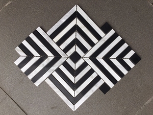 Décoration murale de cuisine de restaurant haut de gamme, mosaïque 3D en <span class=keywords><strong>marbre</strong></span> naturel <span class=keywords><strong>noir</strong></span> et blanc, carreaux de mosaïque en forme de <span class=keywords><strong>cube</strong></span> - Product Image 4