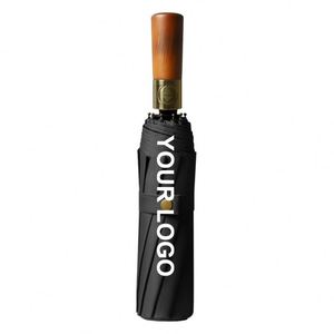 WSY Promotional Wholesale Three-Fold <b>Umbrella</b> Solid Wood Fully <b>Automatic</b> Folding Classic Black Glue Branded Logo <b>Umbrellas</b> - Product Image 1