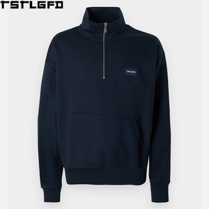 Custom Patch Mockneck Sweatshirt Men Heavyweight Woven Label Distressed <b>Jumper</b> Men'S Sweatshirts Clothing Manufacturers Bulk - Product Image 5