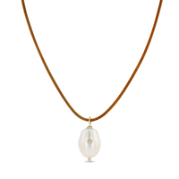 Collier en cuir élégant personnalisé de qualité supérieure avec pierre naturelle, perle d'eau douce baroque et breloque en acier inoxydable pour femme