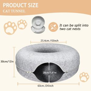Collapsible Donut <b>Cat</b> Tunnel Bed Anti-Anxiety Felt <b>Cat</b> Cave for Small Dogs Pet Bed with Solid Pattern - Product Image 6