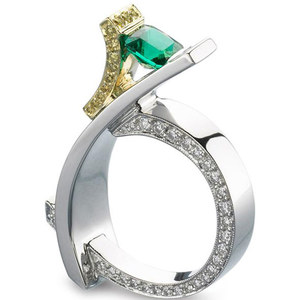 Anillo de Compromiso Europeo Creativo Clásico con Microincrustaciones de Gemas Verdes, Corte Princesa Cuadrado, Joyería de Moda en Dos Tonos, Regalo - Product Image 1