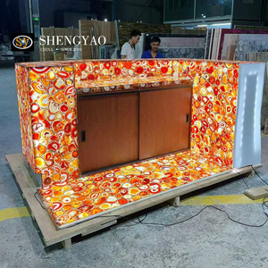 Bancone <span class=keywords><strong>Bar</strong></span> in Agata Rossa Brasiliana Naturale Retroilluminato per Hall di Hotel, Ristoranti e <span class=keywords><strong>Bar</strong></span> - Product Image 4