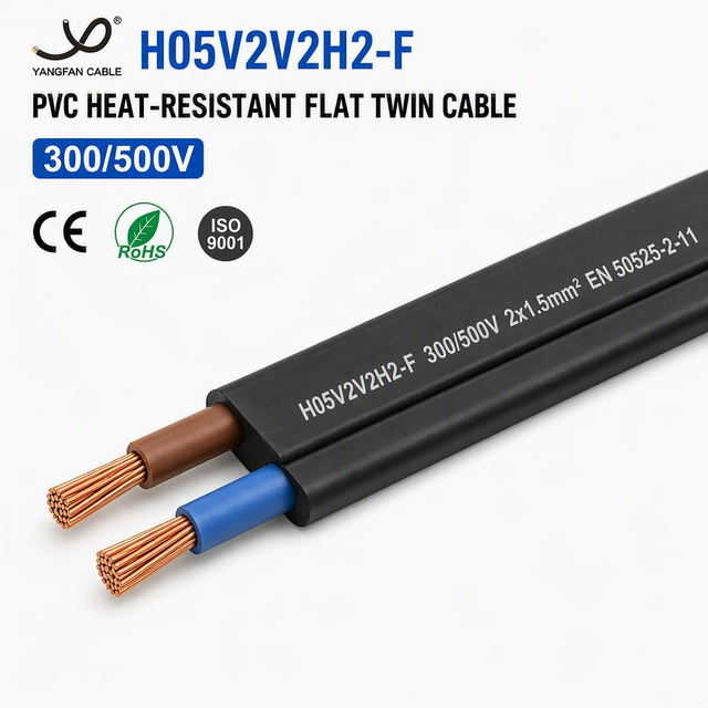 H05V2V2H2-F Heat Resistant Flat Parallel PVC Power Cable EN 50525-2-11 90°C 300/500V Twin Core for Cookers Storage Heaters Tools