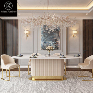 Bắc Âu Hình Bầu Dục Bằng Đá Cẩm Thạch Bàn Ăn Khách Sạn Nhà Hàng Bảng Phòng Ăn Đồ Nội Thất Sang Trọng Thiết Kế <span class=keywords><strong>Slate</strong></span> Top Ăn Uống 4 ~ 8 Ghế Bàn Bộ - Product Image 1