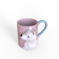 Vente en gros d'usine, tasses à boire personnalisées en céramique, motif animal bleu rose, chiens qui s'embrassent, tasse pour couple amoureux, souvenir de mariage, cadeau