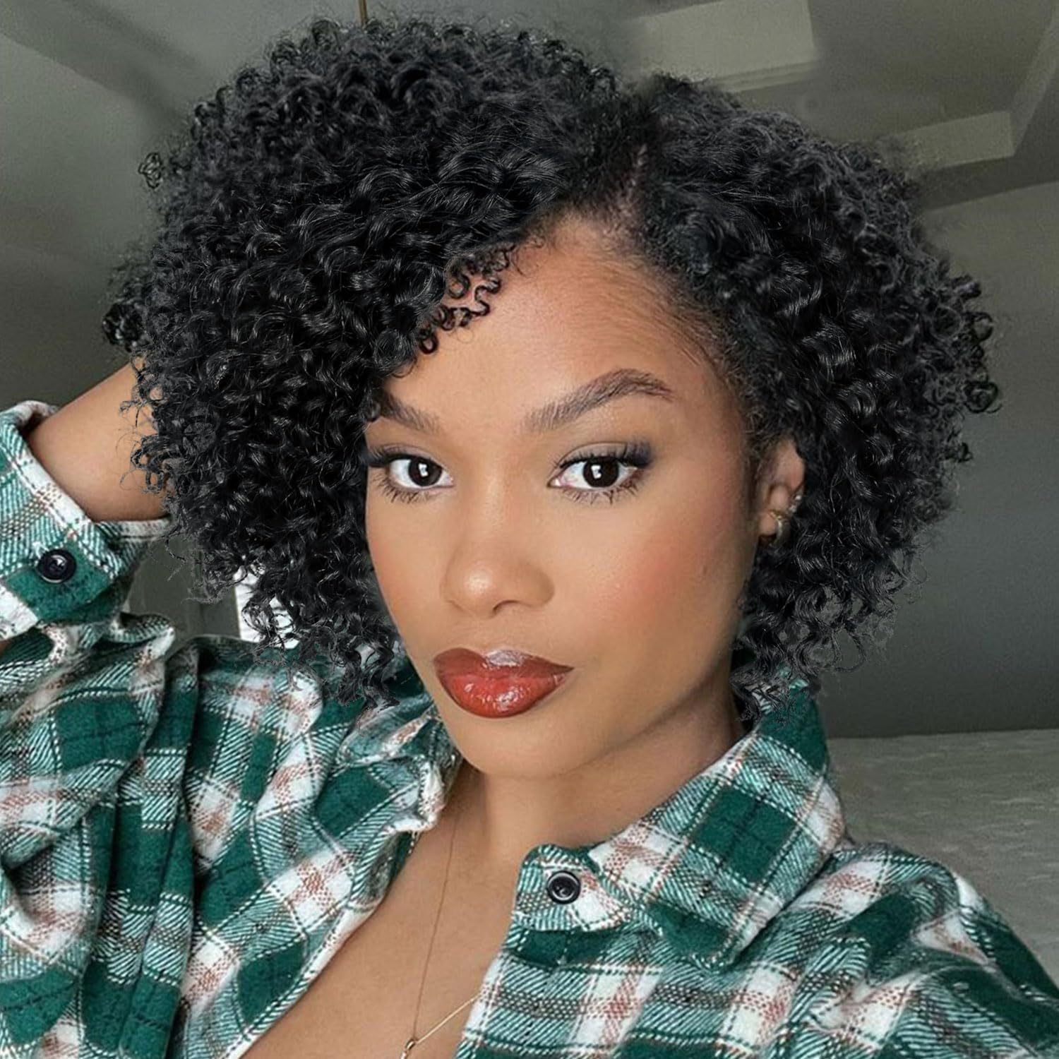 Short Curly Wigs for Black Women Synthetic Black Short Wigs Afro Wigs for Black Women Piece Heat Resistant Machine Made  main image 2