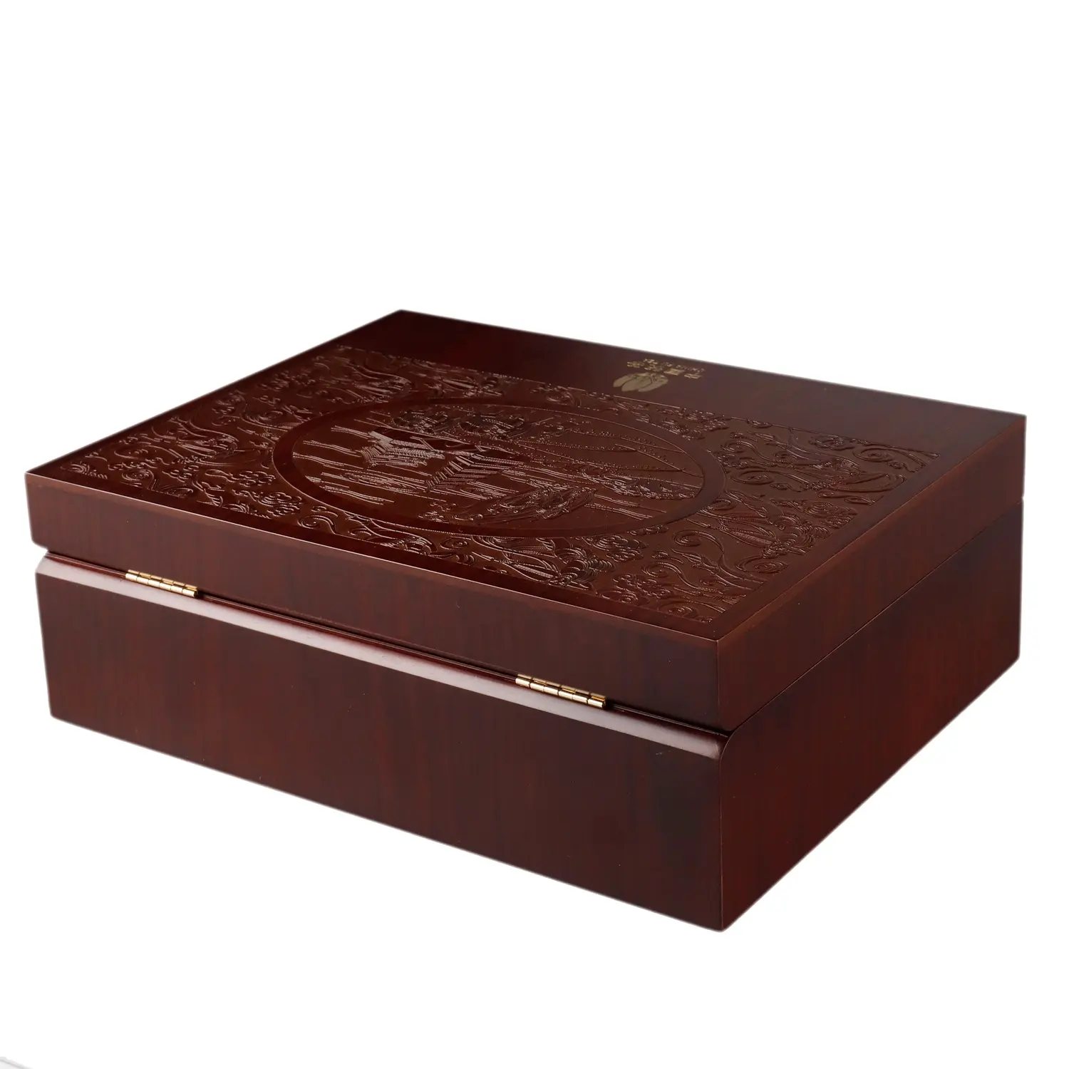 Ретро лазерный узор пользовательские металлические слова логотип Резина Твердые деревянные натуральные пустые роскошные деревянные чайные коробки