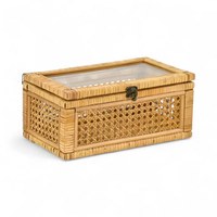 Petit MOQ, panier de rangement en rotin naturel et en verre, écologique, de luxe, de forme rectangulaire, prêt à être expédié, bac de rangement pour la maison