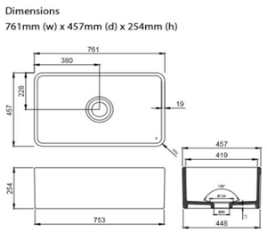 30 Inch Single Bowl Rectangle Ceramic Kitchen <strong>Sink</strong> Above Counter Installation with One Hole <strong>Rectangular</strong> Style - Product Image 2
