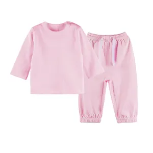 도매 100% 코튼 플레인 컬러 유아 착용 아기 옷 세트 아기 의류 2 팩