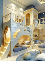 Lit d'angle pour chambre d'enfants château d'enfants Design personnalisé Maison de jeu Lit mezzanine de grande taille Lits superposés pour enfants
