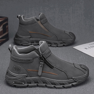 Chaussures décontractées montantes à fermeture éclair latérale, en daim, à semelle épaisse antidérapante, à enfiler, pour la marche quotidienne en extérieur - Product Image 1