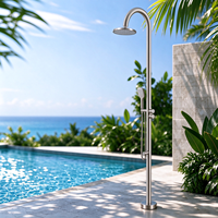 Robinet de douche extérieur autoportant en nickel brossé, monocommande, construction en acier inoxydable massif, barre coulissante, jet moderne