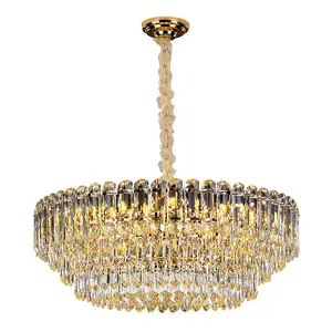 Décoration de la maison grande suspension en métal plafond intérieur rond led lampe suspendue salon moderne or luxe k9 lustre en cristal