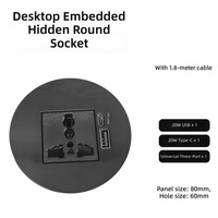 60MM Runde Einbau-Schreibtischdurchführung, 125V 15A, USB A&C PD20W Schnellladung, 1,8M Kabel, Anpassbar für US/UK