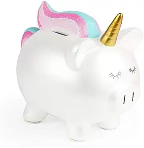 wholesale white ceramic piggy banks Piggy Bank for Girls - Ceramic Rainbow Money Kids - Coin Pony - Penny