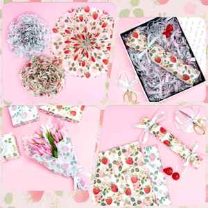 Papier de soie jetable recyclable à motif floral et fraises, emballage cadeau mignon pour les vacances d'été, la fête prénatale et la décoration artisanale - Product Image 3
