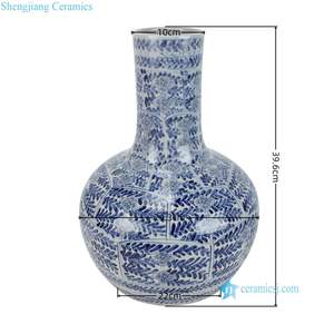 <span class=keywords><strong>Vase</strong></span> sphérique en porcelaine RZKY55-A de 15 pouces, motif floral de feuilles bleues et blanches, pour la décoration de la maison - Product Image 3