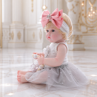 Poupée Reborn de 22 pouces en vinyle intégral, avec nœud rose, couronne, robe grise et jupe en tulle, pour jeu d'imitation