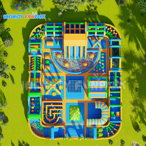 Parc à thème de château d'amusement gonflable jaune/bleu/vert personnalisé-Parc de rebond commercial géant-LOGO gratuit - Product Image 1