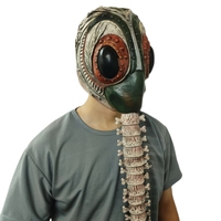 Masque intégral en latex démoniaque beige à texture craquelée, bouche violette, dreadlocks noires, crocs, amusant, original, tendance, pour Halloween, cosplay, fête