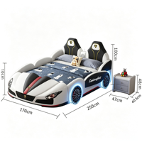 Lit moderne écologique et confortable avec rangement lumineux, lit multifonctionnel en forme de voiture de course pour la chambre des garçons
