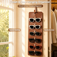 Organisateur mural en cuir PU pour lunettes de soleil, 5 emplacements, support de présentation pour lunettes, support mural pour lunettes, rangement pour placard et chambre