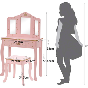Table de maquillage rose <span class=keywords><strong>en</strong></span> <span class=keywords><strong>bois</strong></span> pour enfants avec miroir pour petites filles - Product Image 6