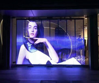 Panneau mural électronique en verre 3D Semi-Transparent, panneau d'affichage numérique LED pour fenêtre de vente au détail