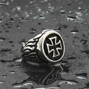 Men's Stainless Steel Cross <b>Ring</b> <b>Silver</b> Punk Style Geometric Design Gift Jewelry 26027 - Product Image 2