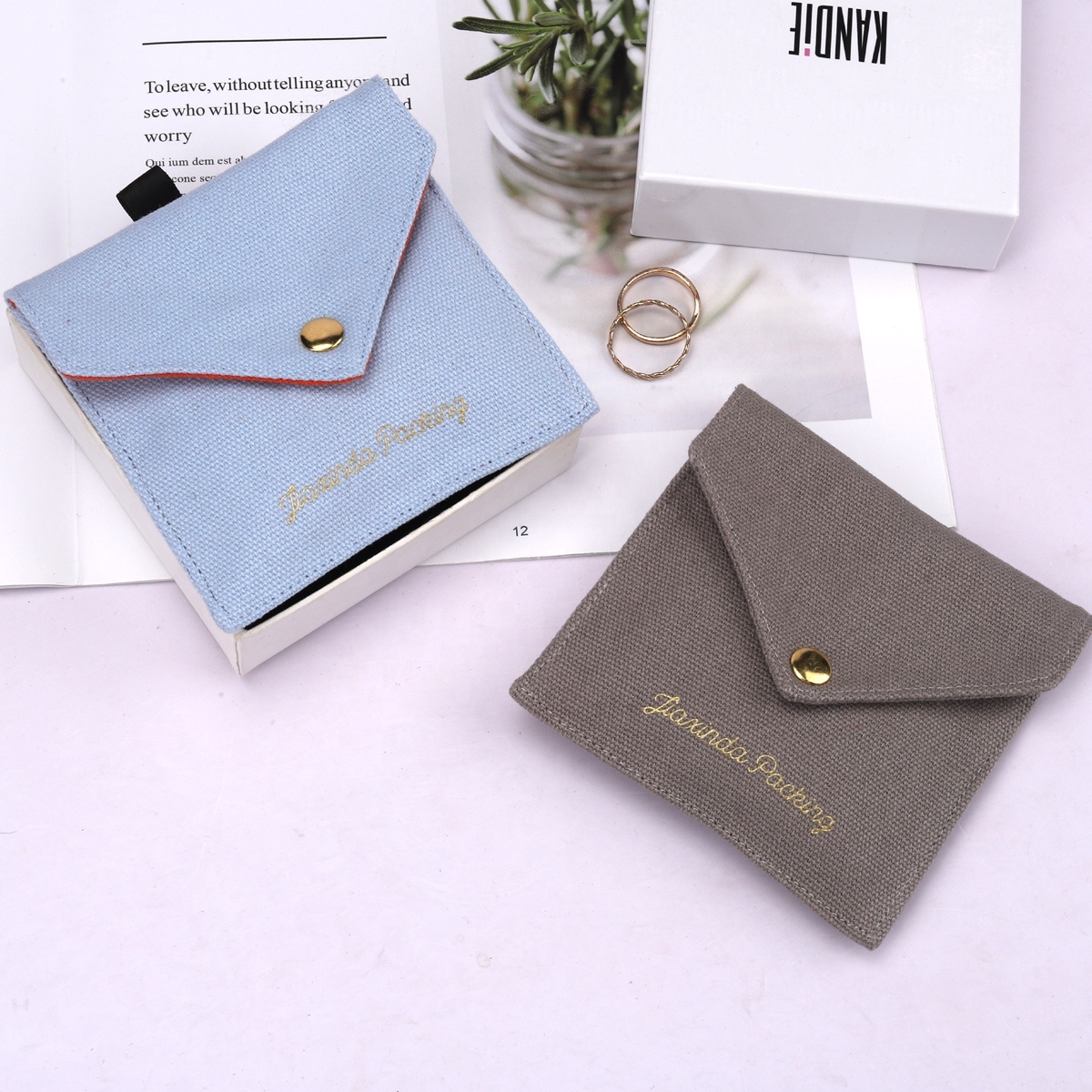 High Quality 12oz Canvas Envelope Packaging Bag For Comb Mirror Custom Logo Canvas Cotton Jewelry Dust Pouch Envelope
