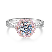 Bague de fiançailles en argent sterling 925 style princesse, 1 carat de moissanite, halo floral, bande torsadée, bijoux de mariée pour femmes